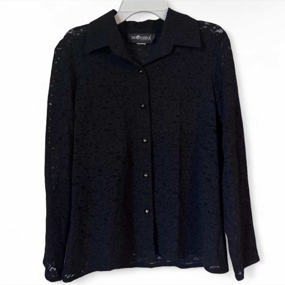 Vintage Sag Harbor Black Lace Button-Down Shirt